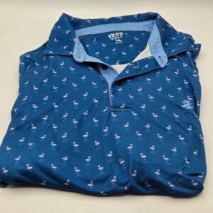 IZOD Golf Performance Polo Shirt Mens XXL Blue Flamingo Print Short Sleeve